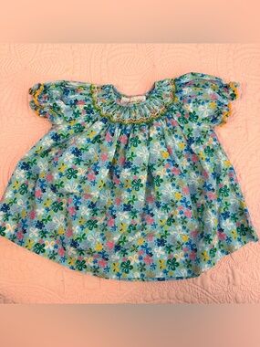 Vintage Girls' Blue Floral Smocked Dress